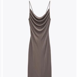 Zara Brown Slip Dress Cowl Neck Sleeveless